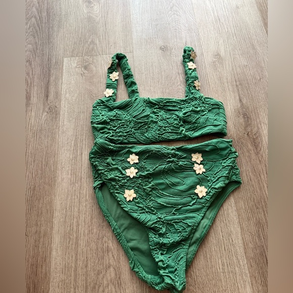 PatBO Other - patbo green jacquard high waist two piece flower detail bikini swimwear small
